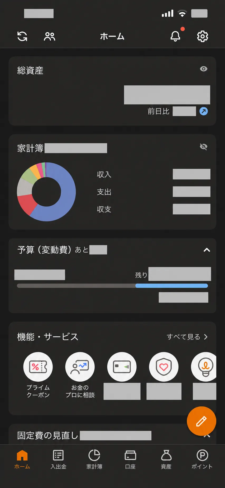 マネーフォワード MEで家計の全体像を確認する画面