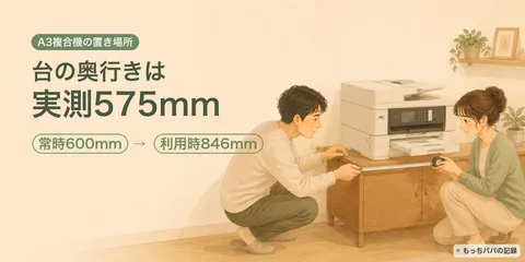 MFC-J7300CDWのサイズと設置｜台の奥行きは実測575mm必要
